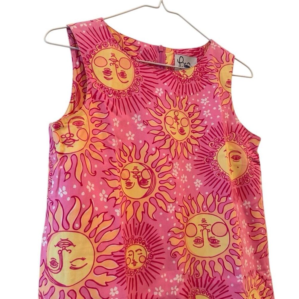 Vintage Lilly Pulitzer Sun Face Print Sleeveless Shift Dress Pink Yellow Size 2 - Picture 4 of 5